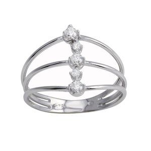 Sterling Silver 925 Rhodium Plated Line CZ Ring